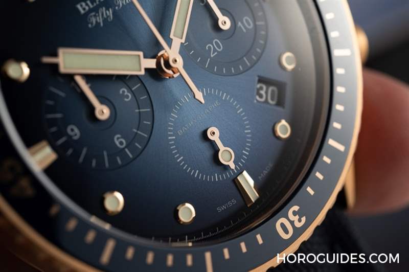 18K紅金藍面、23級鈦灰面，Blancpain五十噚深潛器飛返計時碼表兩款延伸新作-復刻表