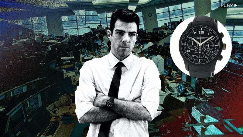 看電影扎卡里·昆托（Zachary Quinto）在“追加保證金”中佩戴保時捷設計計時碼表預測金融危機-復刻表