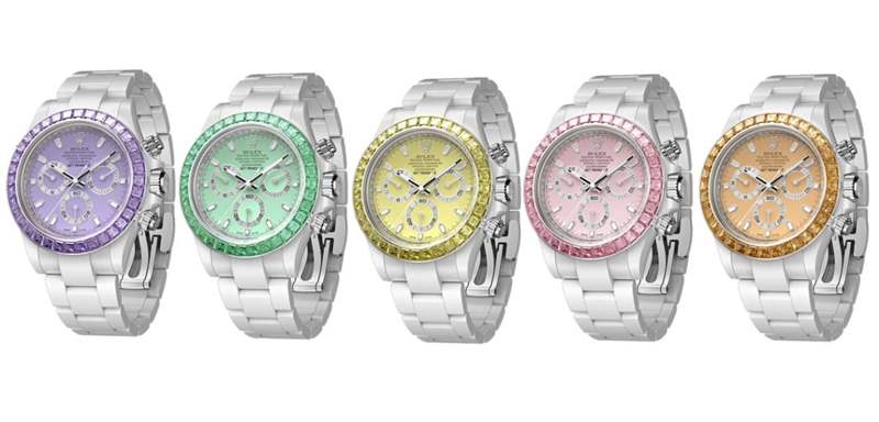 「彩色藍(lán)寶石5連發(fā)」勞力士Daytona白陶瓷五種寶石表圈一字排開超夢幻-復(fù)刻表