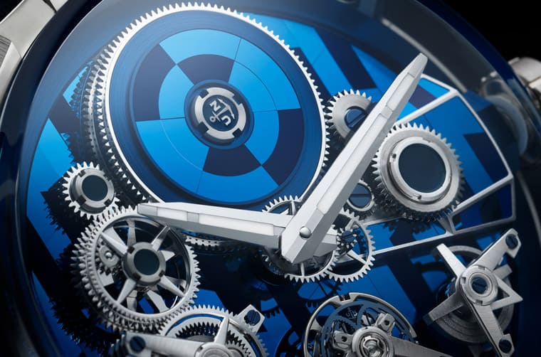 雅典表Blast陀飛輪面盤融入矽質(zhì)細(xì)工鑲嵌連表背也都用矽片裝飾-復(fù)刻表