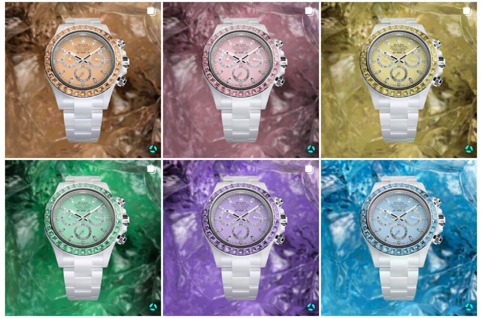「彩色藍(lán)寶石5連發(fā)」勞力士Daytona白陶瓷五種寶石表圈一字排開超夢幻-復(fù)刻表